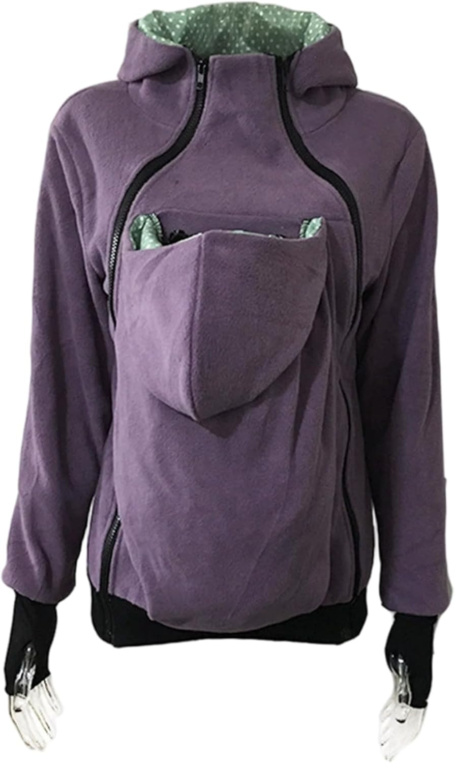 Maternity Hoodie 3-In-1 Removable Kangaroo Pouch Hoodie Winter Soft Warm Baby Wearing Jacket Multifunction Cozy Maternity Jacket for Mom and Baby Light Purple image number 1