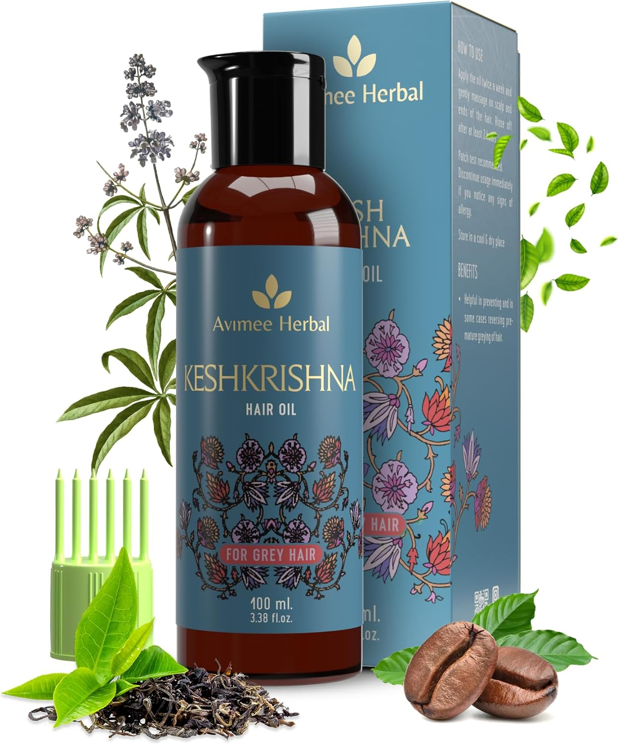 AVIMEE Herbalkeshkrishna Hair Oil | with Indigo, Amla, Currly Leaf and Henna Oil | Mineral Oil Free | 100 Ml image number 5