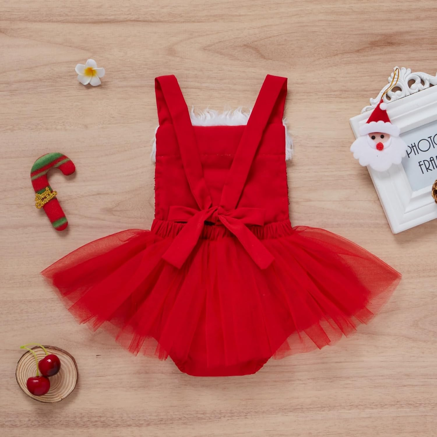 OONA&reg; Toddler Girls' Fluffy Sequined Sleeveless Strappy Short Tulle Skirt Christmas Romper Dress image number 6
