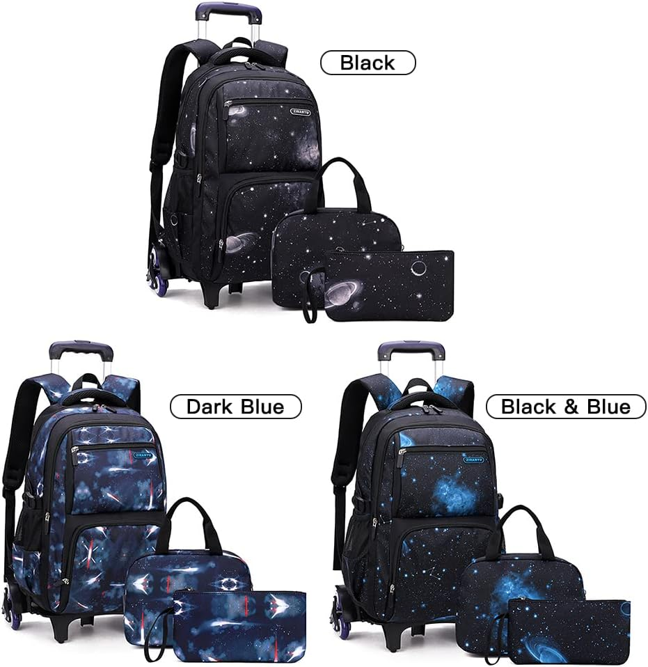 RAYWE Kids Rolling Backpack for Boys Girls Luggage Wheeled Backpack Trolley School Bag Bookbag with Lunch Bag Pencil Bag image number 2