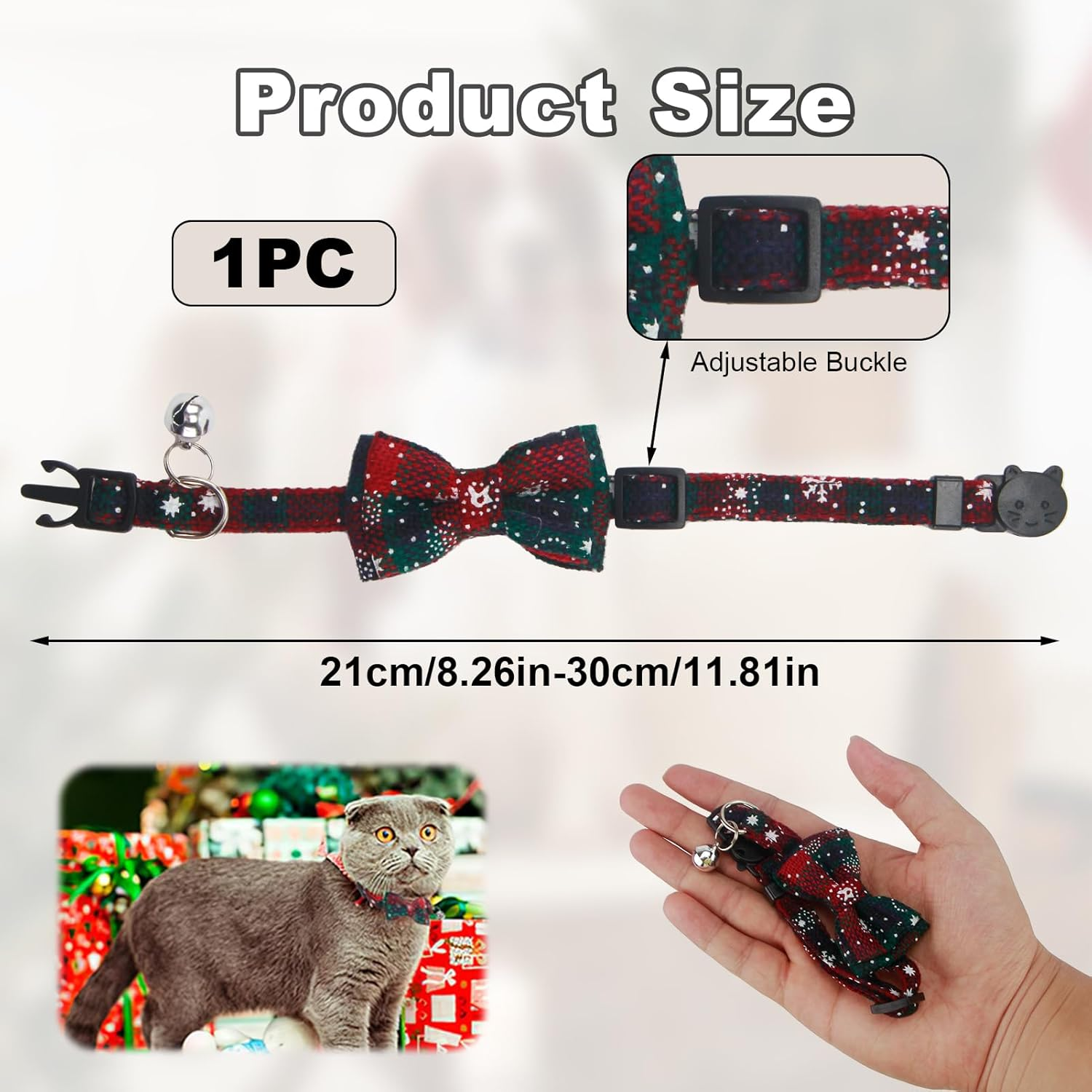 Christmas Dog Collar Cat Collar Adjustable Dog Collar with Dog Bow Tie and Bell Removable Collar Cat Christmas Decoration for Small Medium Kittens and Puppies Dogs image number 4