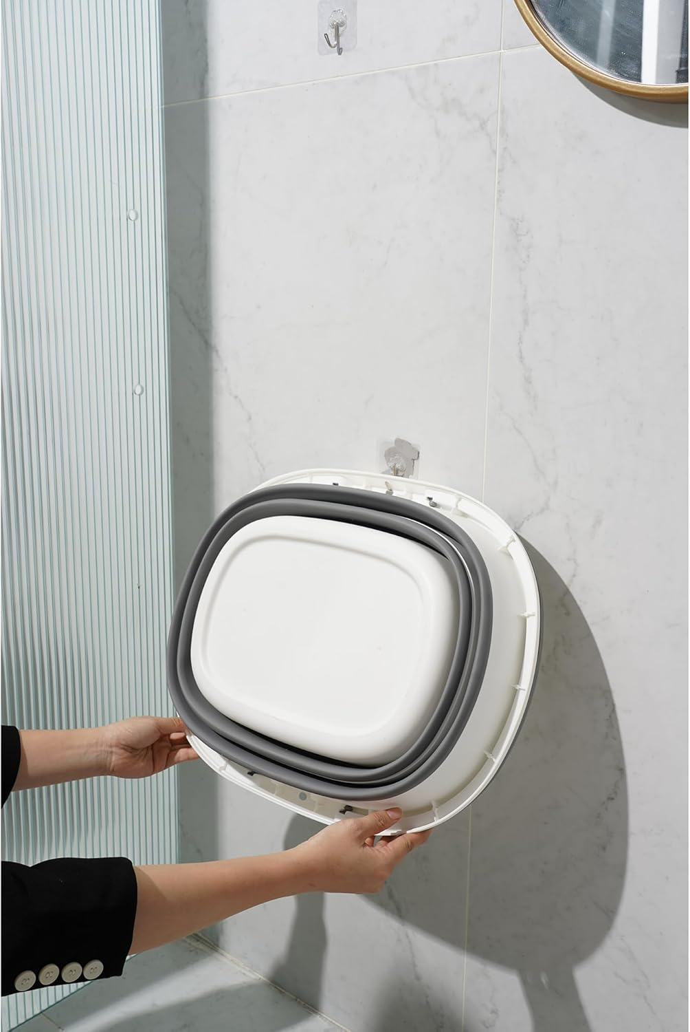 Foldable Bucket 16L/28L with Handle Cleaning Bucket Foldable for Camping, Fishing, Cleaning, Car Washing, Soft Large Capacity Lightweight Stylish (Grey, 16L &times; 2) image number 4