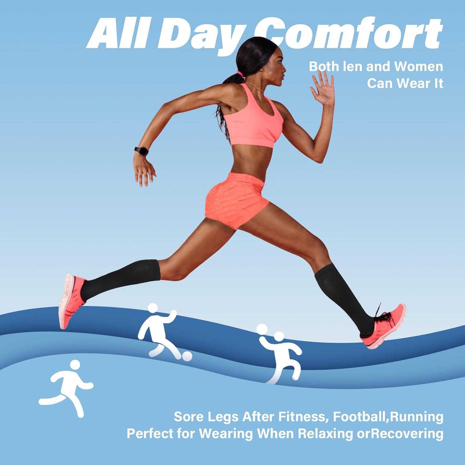 Viiotu Open Toe Compression Socks for Men & Women - 2 Pairs 15-20 Mmhg Knee High Flight & Travel Socks for Circulation Support image number 5