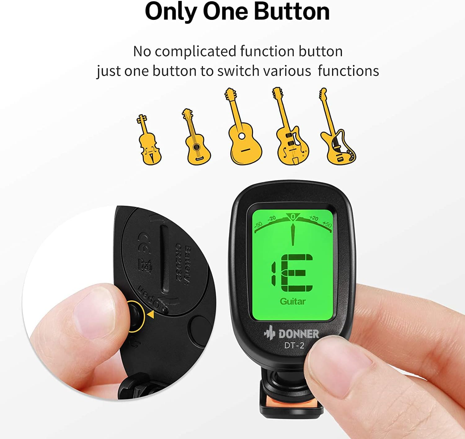 Donner Guitar Tuner Clip On-Accurate Chromatic,Acoustic Guitar Bass Violin Ukulele Tuner DT-2 image number 1