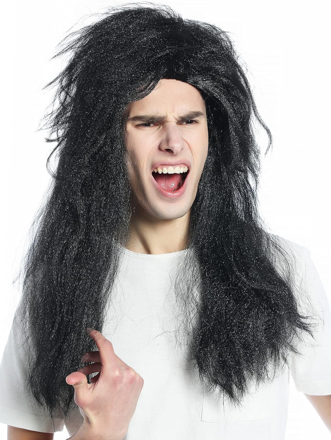 WIG ME up - CW-019-P103 Halloween Carnival Wig 80S Retro Hair Metal Hard Rock Goth Long Voluminous Black image number 2