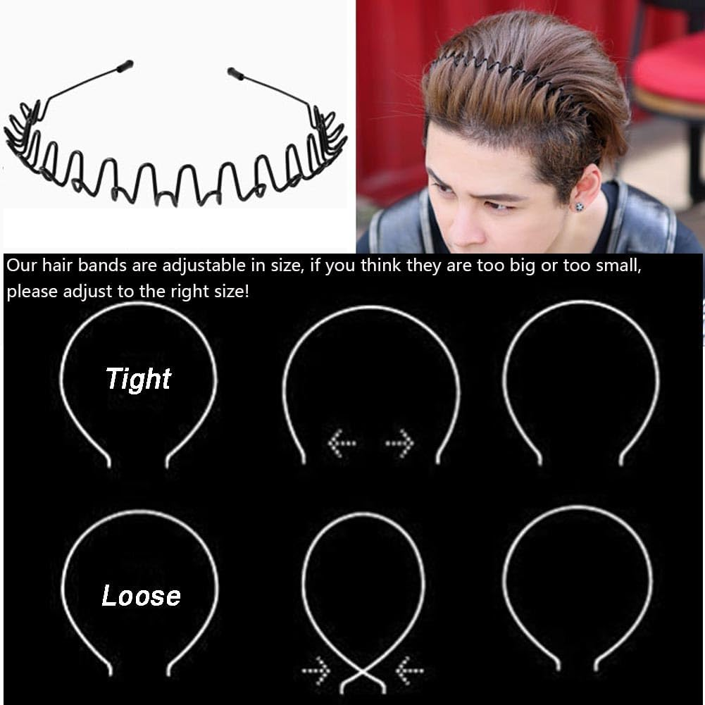 Metal Headbands, Wantgor 2 Pack Fashion Unisex Black Hairband Spring Wave Non Slip Sports Headwear Hair Hoop Hair Accessories (Black, 2 Pack) image number 4