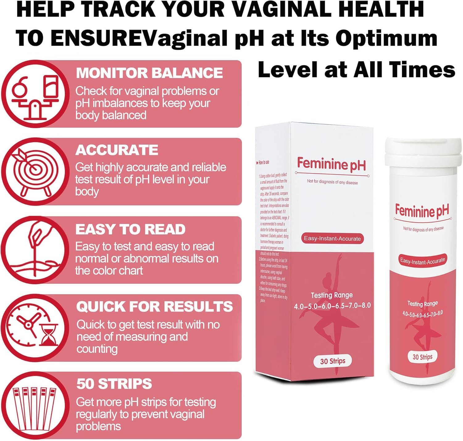 Ph Balance Test Strips, Vaginal Health Ph Test Strips, Feminine Ph Test, Monitor Vaginal Intimate Health & Prevent Infection | Accurate Acidity & Alkalinity Balance [50Ct] image number 1
