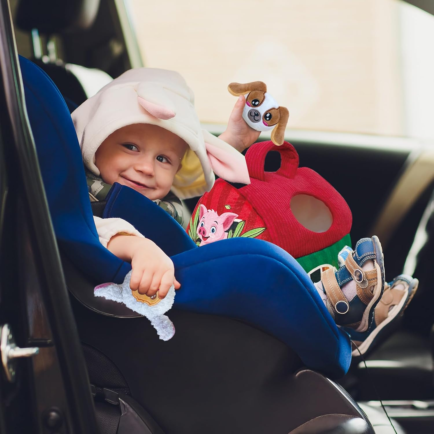 Farm Animal Montessori Baby Toys 6-12 Months, House with 6 Stuffed Jungle Animals for Babies with Rattle, Tummy Time Toddlers, Sensory Toys for Babies Boy Girl Birthday Gifts image number 5