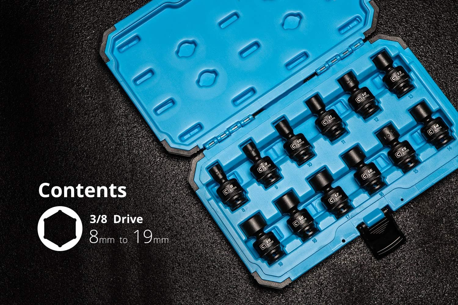 Capri Tools 5-33403/8 in Drive Universal Impact Socket Set, 8-19 Mm Metric, 12-Piece image number 3