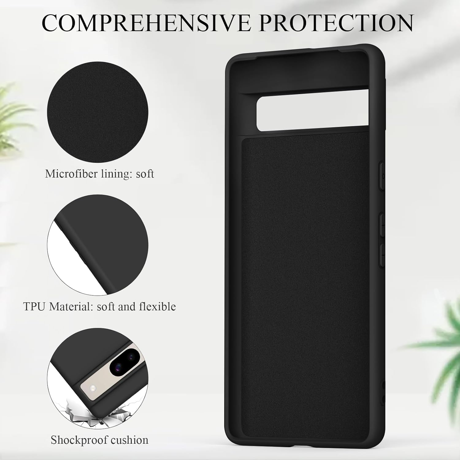Case for Google Pixel 8A Case 6.1-Inch 2024, Soft Silicone Case Adjustable All-Round Protective Mobile Phone Cover for Goole Pixel 8A Smartphone Women Men (Black) image number 3