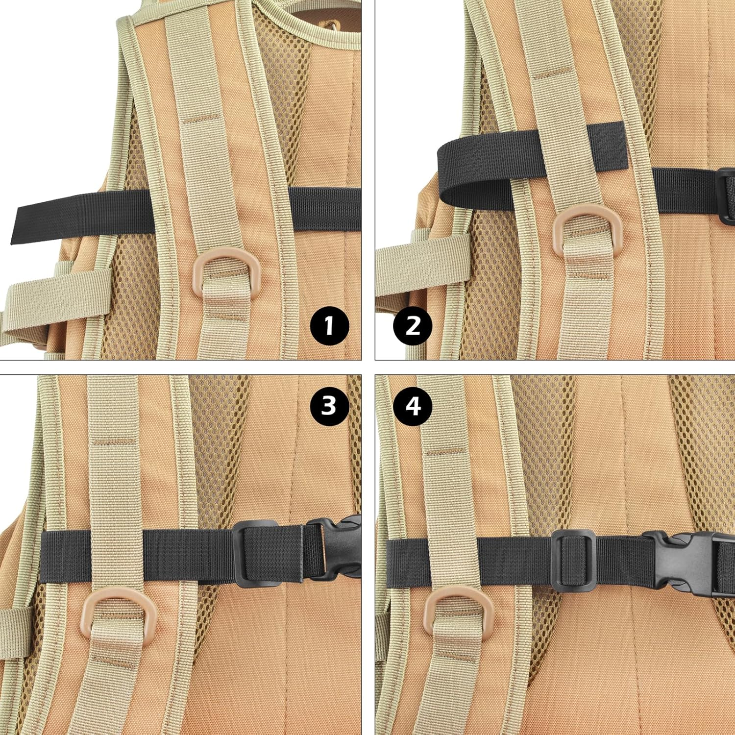 TRIWONDER Chest Strap for School Backpack, Packing Strap with Quick Release Backpack Straps Backpack Strap for Tactical Waist Bags, Outdoor, Travel, School Bag (Black-2 Pack) - Black - 4 Pack image number 4