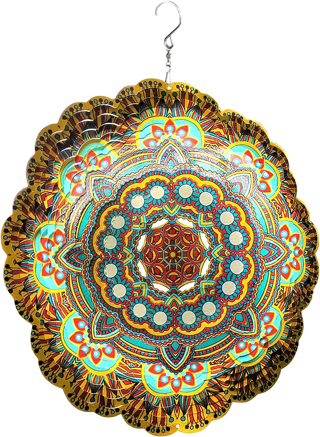 Hs'S Creation Wind Spinner Hanging Kinetic 19 Gauge 3D Metal with Swivel Hooks Sun Catcher for Outdoor Garden Decoration Handcrafted Art Gift Ornaments Sculpture Mandala Lucky Halo 12 Inch