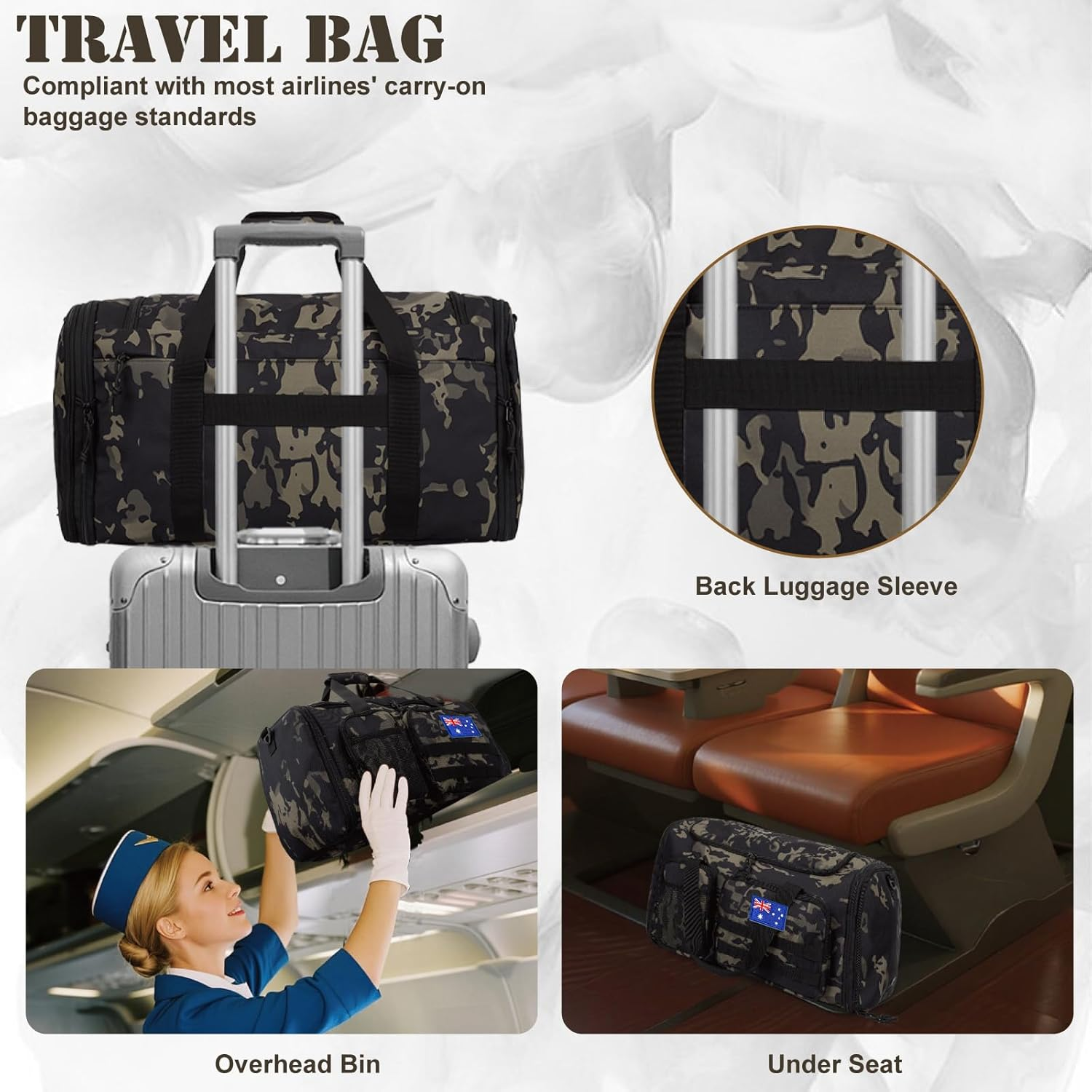 Tactical Duffle Bag for Travel Expandable 52L Large Duffle Bag for Men Gym Duffel with Wet Pocket Multi-Functional Carry on Bags Weekender Overnight Bag Organizer Duffel Bag for Travel - Blue image number 7