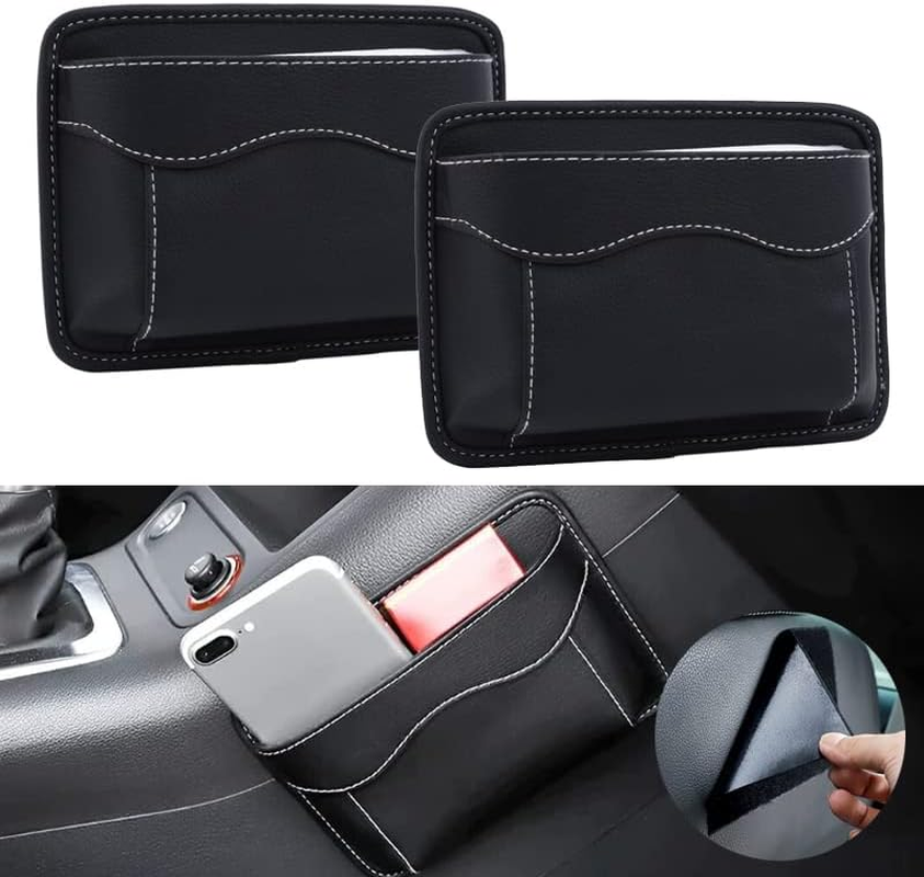 Betterjonny 2 Pcs Car Side Pocket Organizer, PU Leather Car Seat Side Storage Pocket Multifunctional Auto Console Side Storage Bag for Car Interior Organizer image number 1