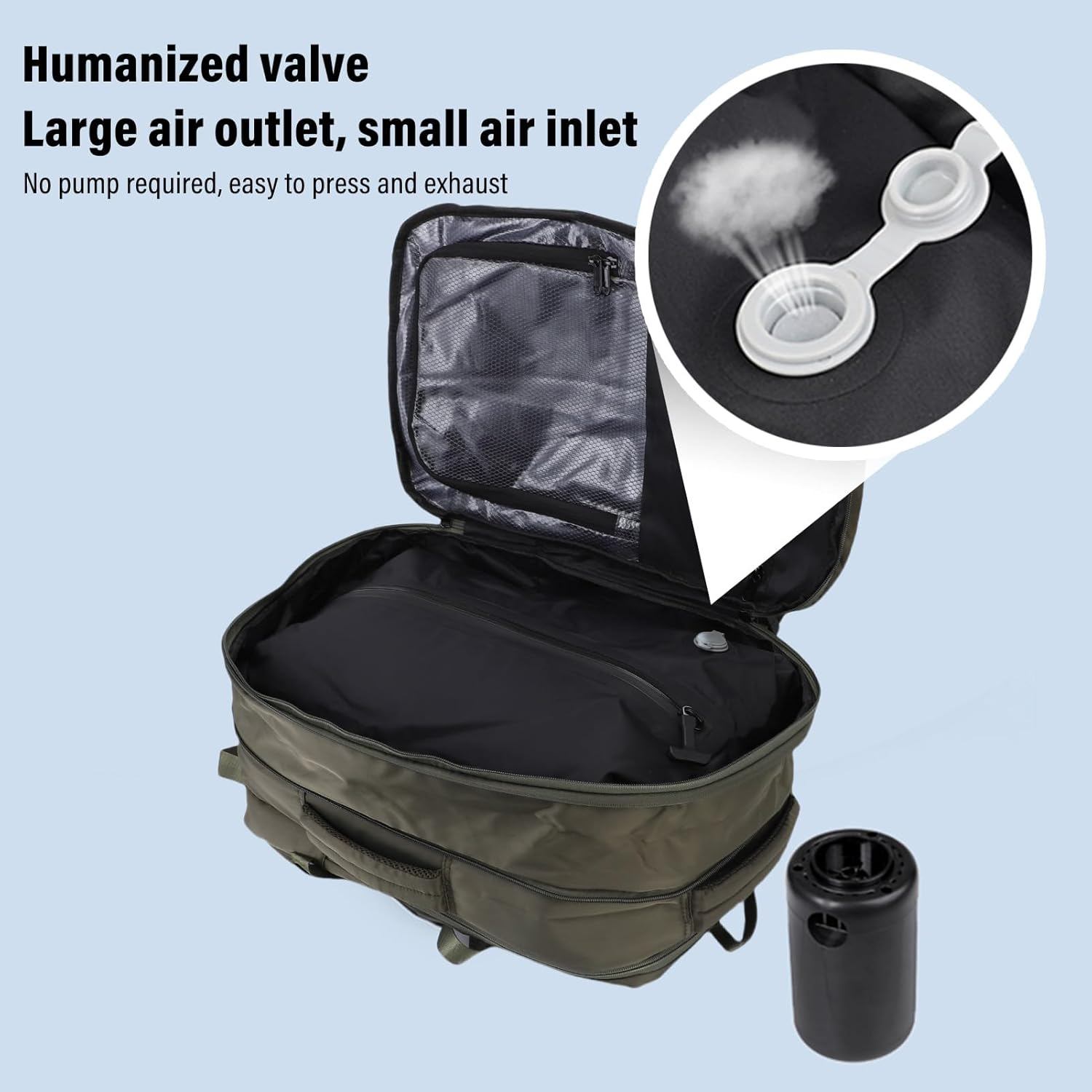 Xiuganpo Carry on Backpack 36 to 55L, Water Proof Backpack with Expandable Air Compression Vacuum System, Travel Friendly Backpack Includes a anti Theft Zipper & a Lock for Security image number 5