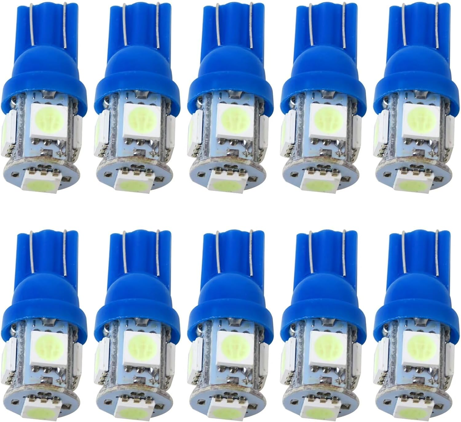 10Pcs 12V T10 5Smd 194 168 Light Bulb Wedge Tail Plate Parker 5050 Interior Globe Dash - Blue - Blue image number 4