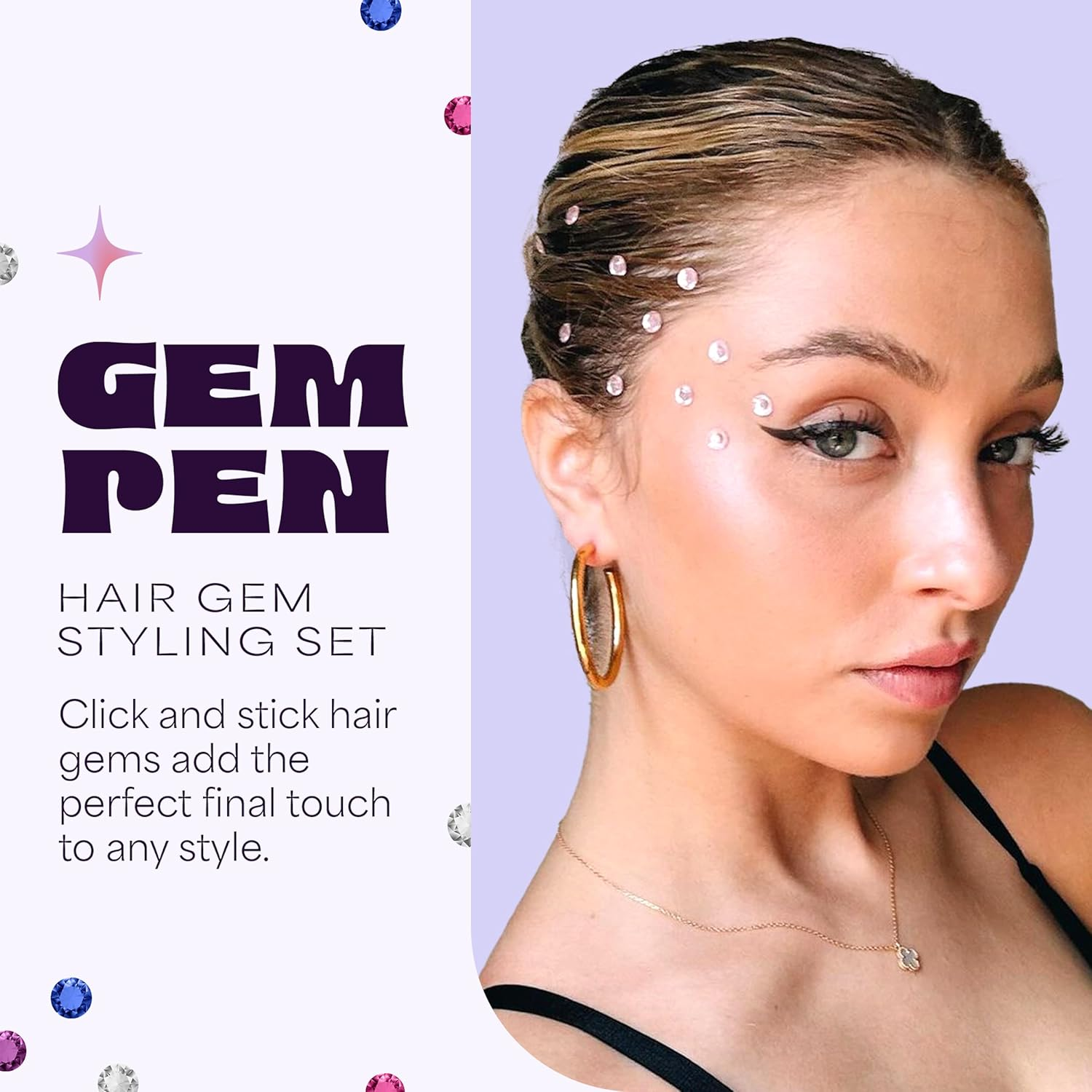 Hally Hair Gems Pen Applicator - Includes Hair Styling Tool with 240 Multicolored Adhesive Gem Stickers Hair Jewels - Stylish Hair Accessories for School, Halloween, Festivals, Wedding, Parties & More image number 4