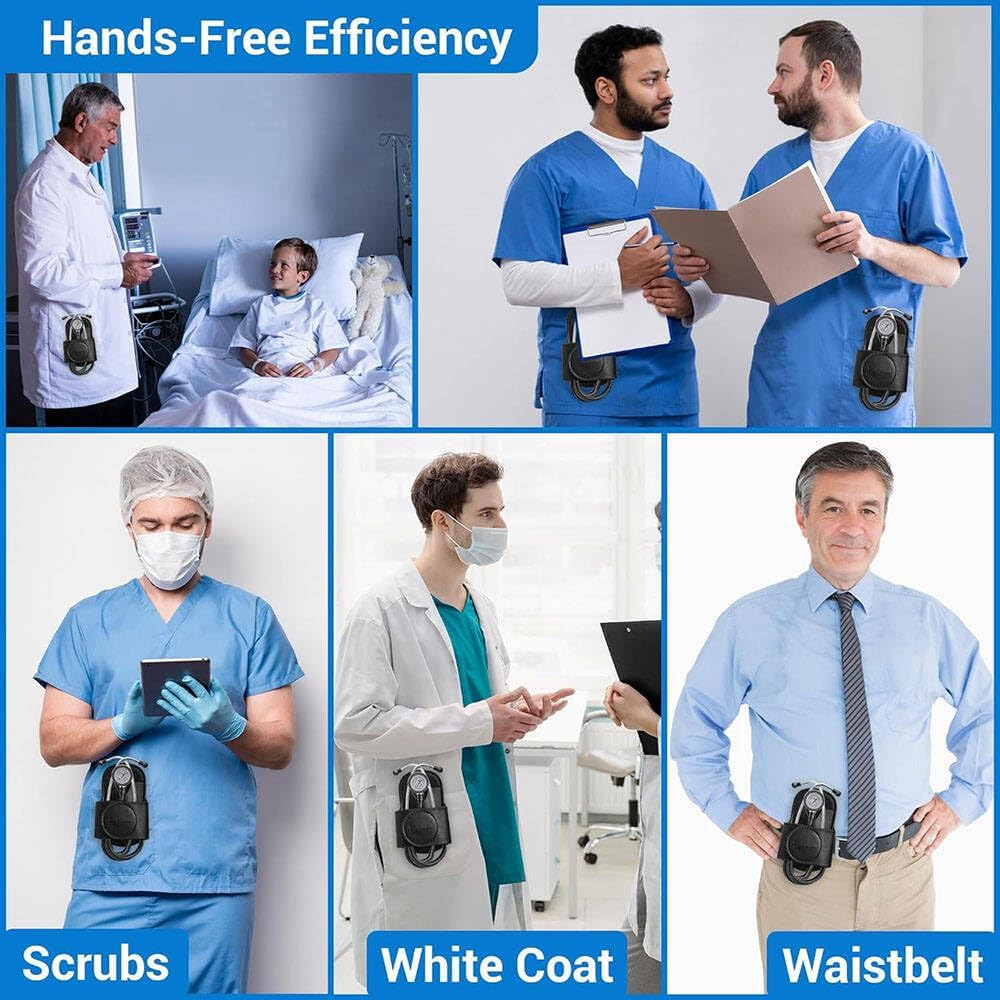 2025 PU Leather Stethoscope Holder Hip Clip,Lightweight Universal Clip on Holder for Doctors Nurses, Portable Equipment Holder for Physicians, Durable Leather Stethoscope Accessory ﻿ - Brown image number 3