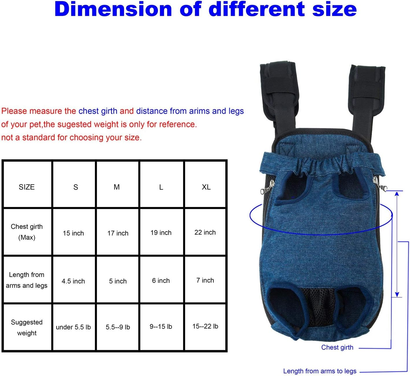 GEEPET Legs Out Front-Facing Dog Carrier Hands-Free Adjustable Pet Puppy Cat Backpack Carrier for Walking Hiking Bike and Motorcycle (X-Large, Denim Blue)