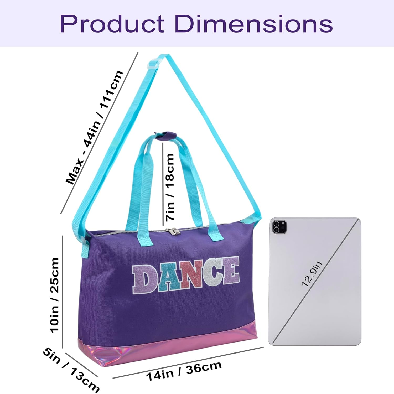 MADISON & DAKOTA Garment Dance Shoulder Bags for Girls, Teen Dancers, Costumes, Boys | Holographic Glitter Dance Bag for Kids, Dance Purple & Pink, Every Day