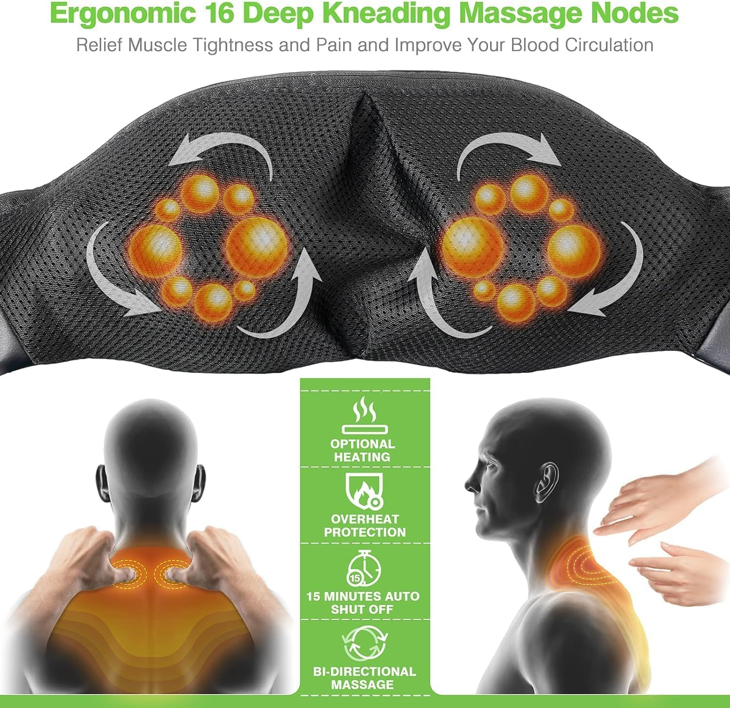 Cordless Shiatsu Neck and Shoulder Massager with Heat,Portable Massagers for Neck and Back,3D Deep Tissue Kneading Back Massager for Muscle Pain Relief,Perfect Gifts for Men and Woman image number 5