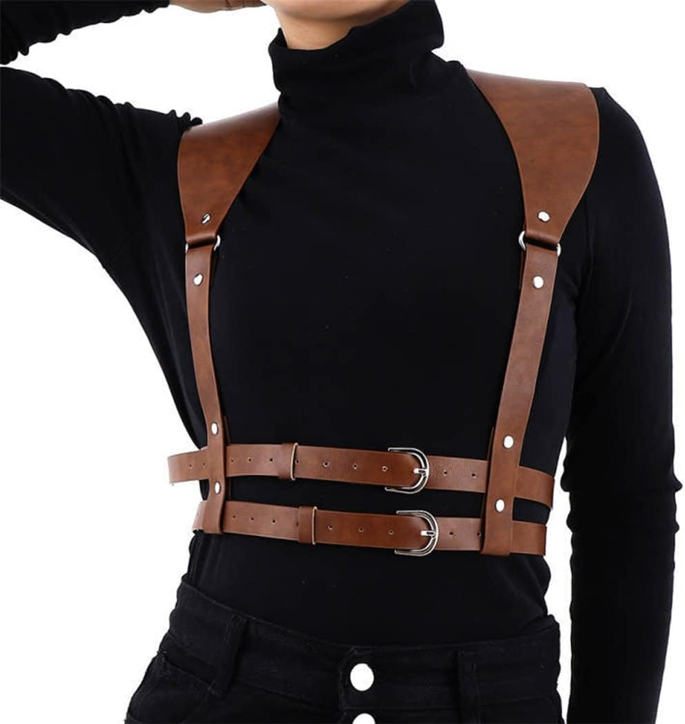 BODIY Punk Women Waist Belts PU Leather Fashion Body Chain Belt Circle Rave Halloween Accessories Belt Adjustable Gothic