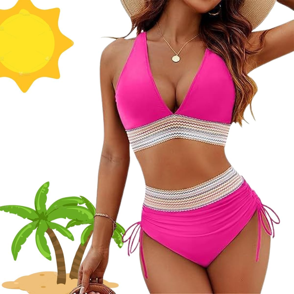 Sunny Salty Bikini Set, 2025New Tummy Control Bathing Suit Two Piece, Fashion, Comfortable Fit, High Waisted, Summer Beach Swimwear image number 4