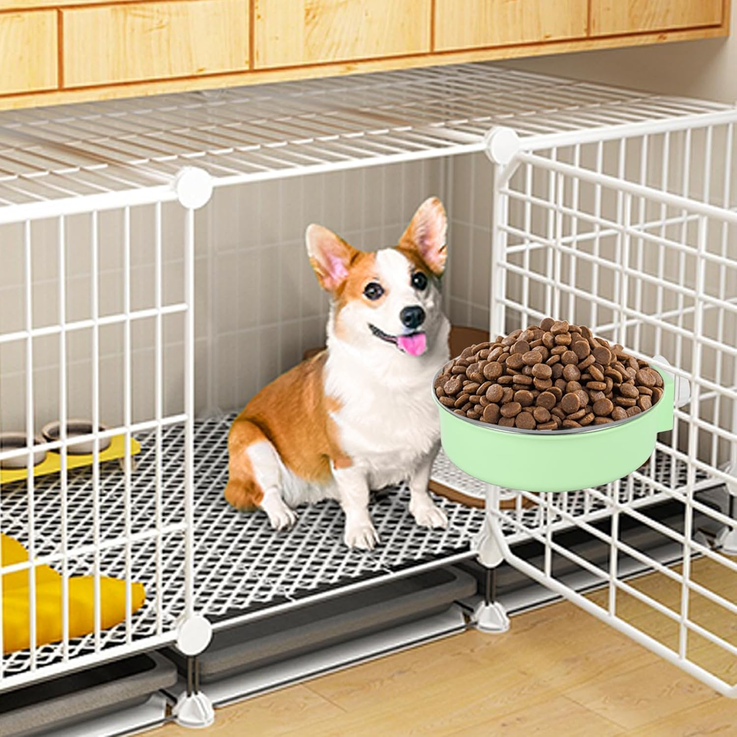 Anseom Pet Crate Water Bowls 2 Pcs, Large Capacity Dog Cage Water Bowls Removable Stainless Steel Hanging Cat Feeding Bowls with Bolt Holder for Dogs Cats Small Animals Blue and Green image number 3