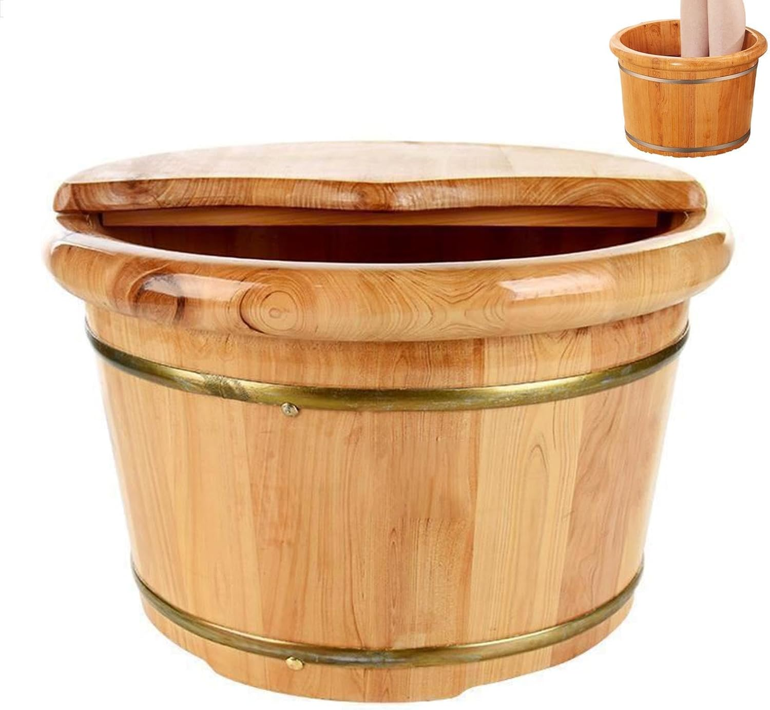 Foot Bath Bucket - Wooden Cedar Foot Basin, Relaxing Foot Soaking Bath Tub | Foot Spa Wooden Bucket with Lid, Foot Washing Spa Tub, Wooden Barrel Foot Spa, Portable Soaking Bath Tub for Womens image number 6
