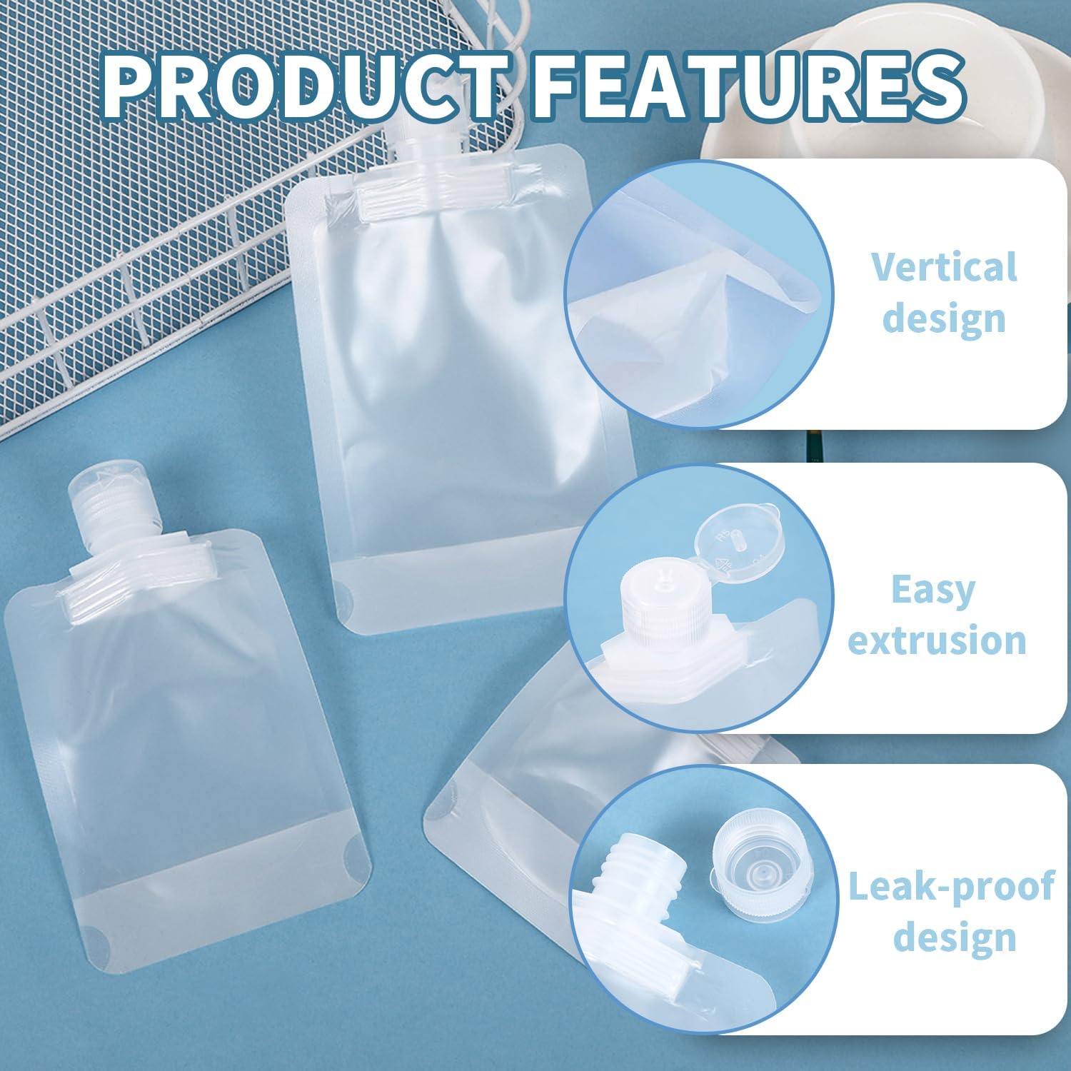 30 PCS Travel Pouches for Toiletries, Funcyboo Travel Size Portable Container with 5 PCS Sticker Leak Proof Travel Pouch Refillable Squeeze Pouch for Shampoo Conditioner Cream Lotion (30/50/100Ml) image number 5