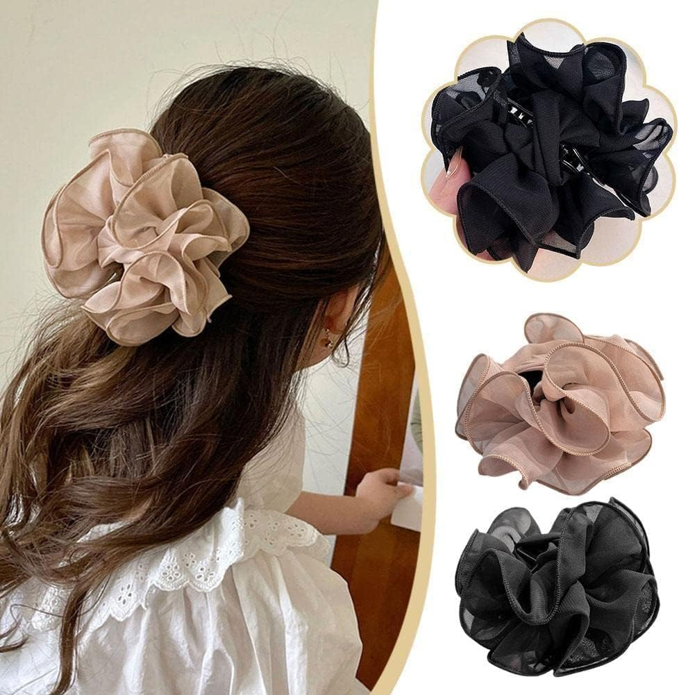 1Pc Black Large Chiffon Claw,Clip Hair Bow Large Size Fabric Ribbon Flower Rose for Women Clamps Accessories Clips,Jaw Claw Hair Clips Hair Accessories image number 5