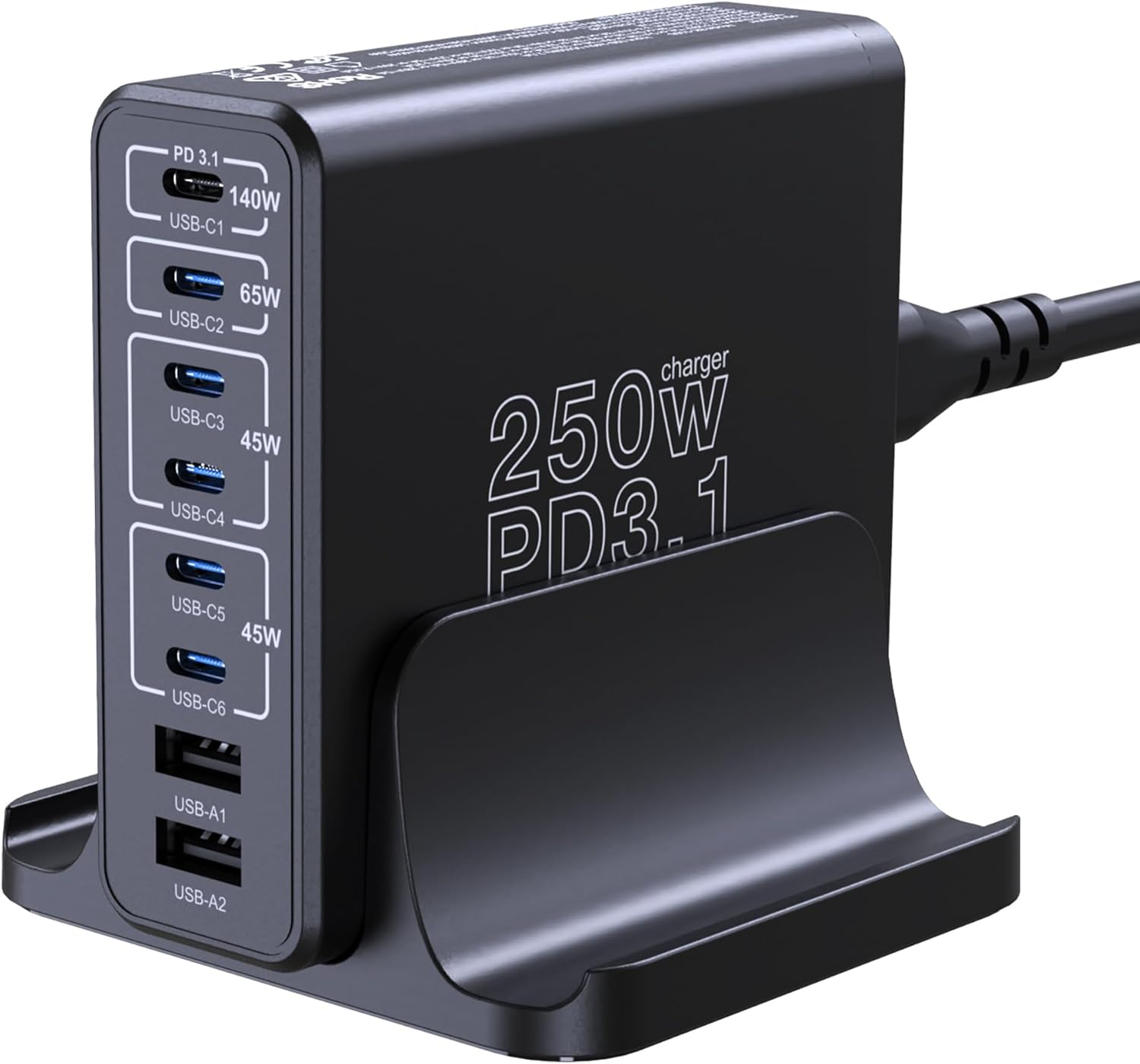 Aftertop 250W USB C Charger, 8-Ports PD3.1 140W Fast Charging Station, Compact Laptop Gan Charger for Macbook Pro, Ipad, Iphone 16 15 Pro Max, Galaxy S24Ultra, Pixel and More image number 5