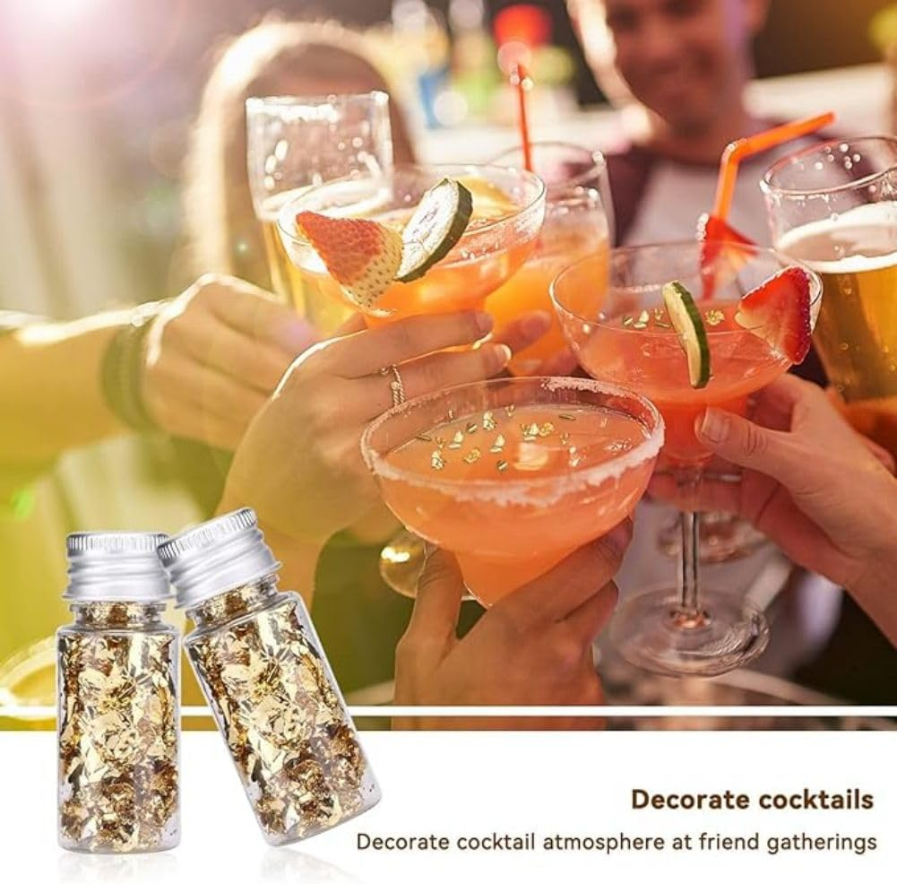 Imitation Gold Foil Flakes Cake Glitter Gold Leaf Sheets Nail Art Paper Baking Decoration for Cooking Dessert Cupcakes Chocolate Candies DIY Crafts Makeup Supply, 2Pcs, 0.2Oz image number 2