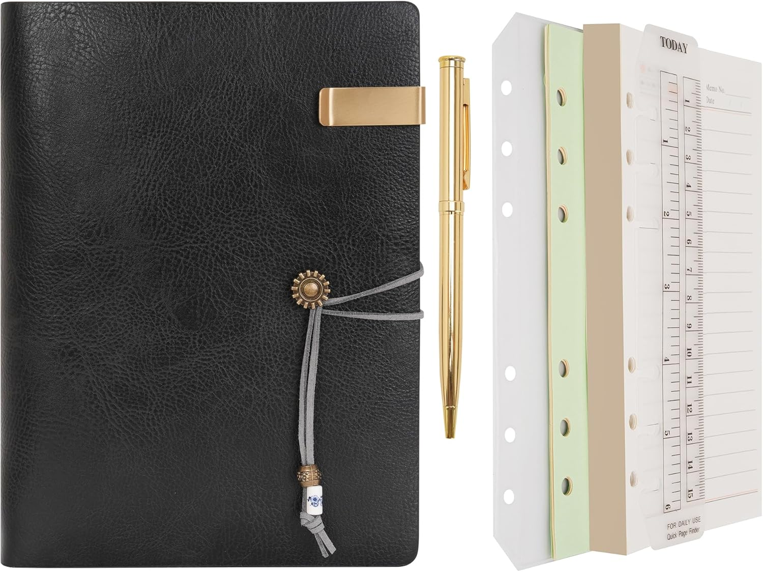 Wonderpool Leather Journal Lined Paper Notebook with Pen - Refillable Binder Writing Spiral Diary with Business Notepads & Vintage Leather Cover for Office Plan Travel Work and Agenda (A5, Red Brown)