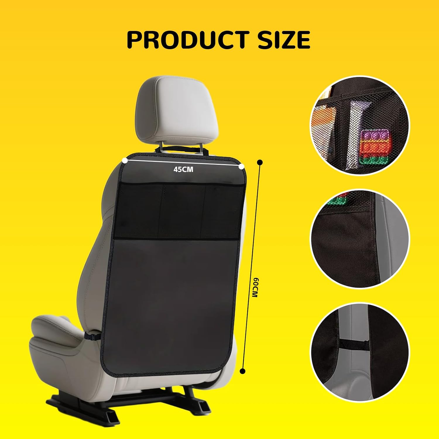 Back Car Seat Organiser for Kids - 2 Pack Car Backseat Organizer with Kick Mats Backseat Protectors X-Large 60X45Cm, Storage Protector for Kids, Pets Travel image number 3