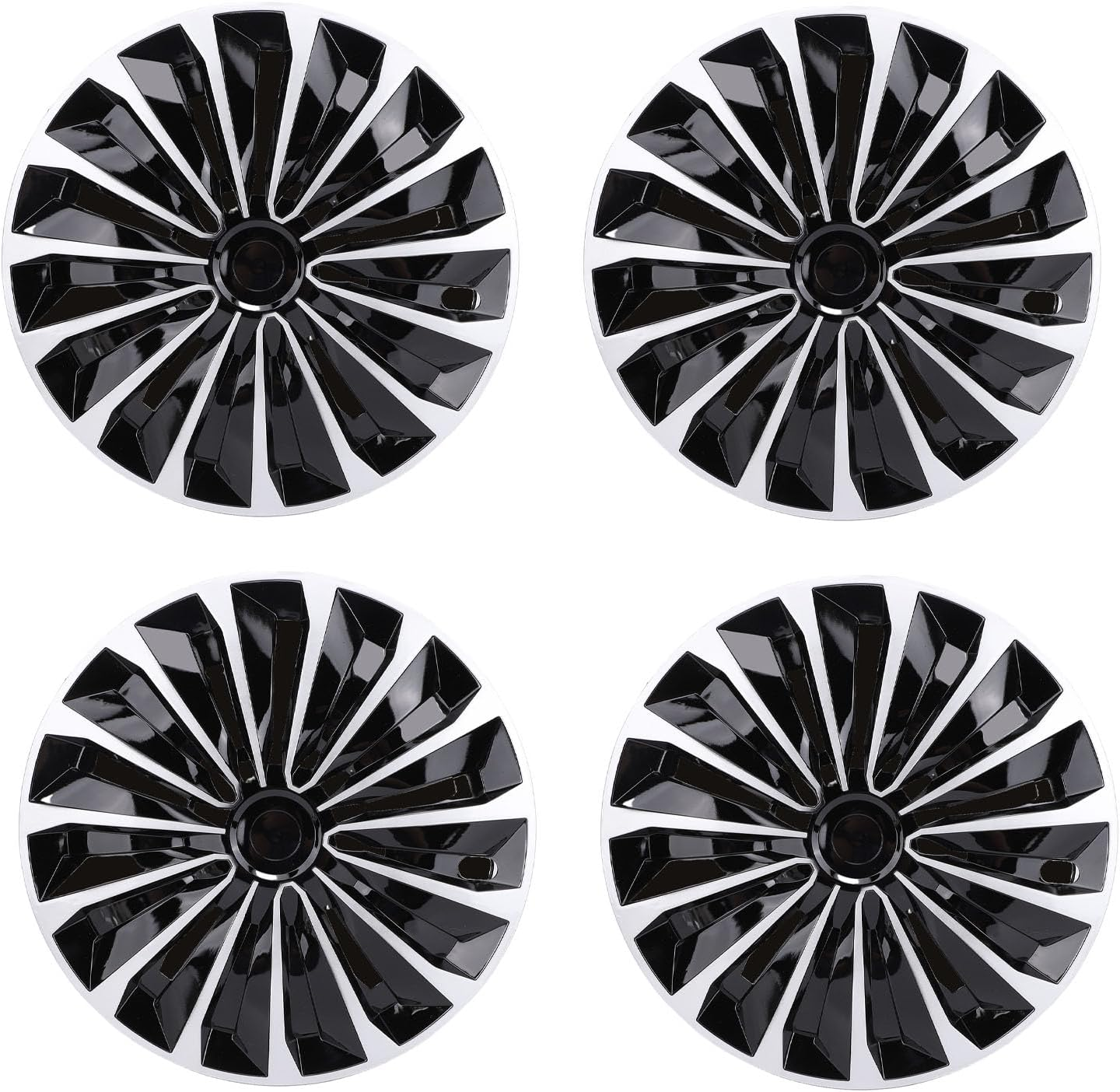 Jiawu Hubcaps 4-Pack Kit, 15 Inch Hub Caps Set of 4 Wheel Covers with Universal Rings, ABS Plastic Car Rims for Most Cars Truck SUV (Silver Black) - Black image number 2