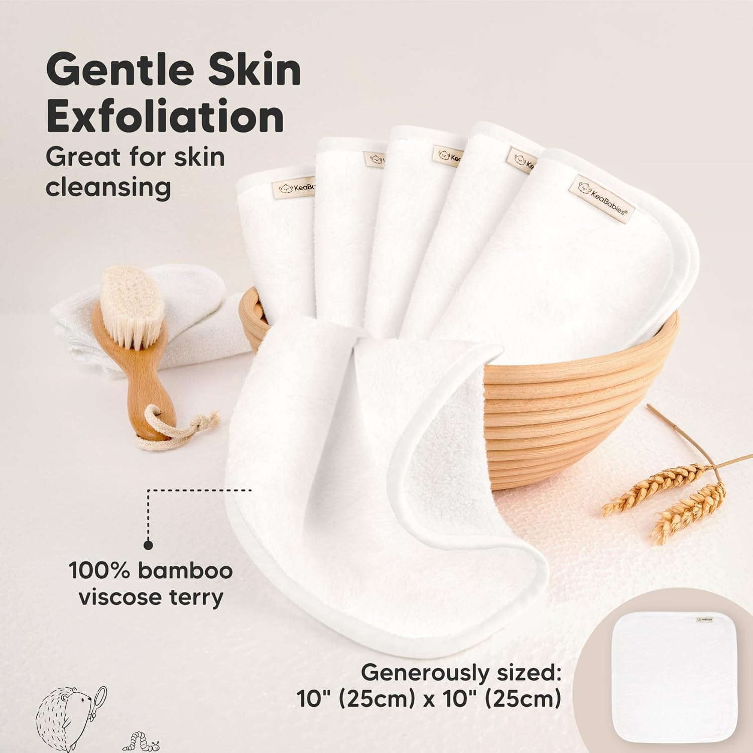 6-Pack Soft Baby Washcloths, Bamboo - Kids, Newborn Bath Towels, Infant Shower, Toddler Reusable Face Washer, Gentle on Skin, Baby Face Wash Cloth, 25X25Cm (White) - Candy Pop image number 5