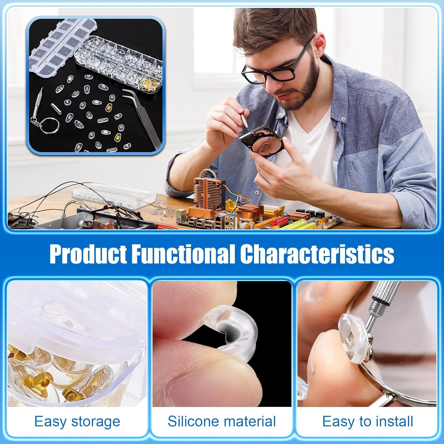 Eyeglass Nose Pads, 60 Pairs Soft Silicone anti Slip Glasses Nose Pads, Eyeglass Repair Kit for Replace Nose Pads and Repair Glasses (12 Styles) image number 5