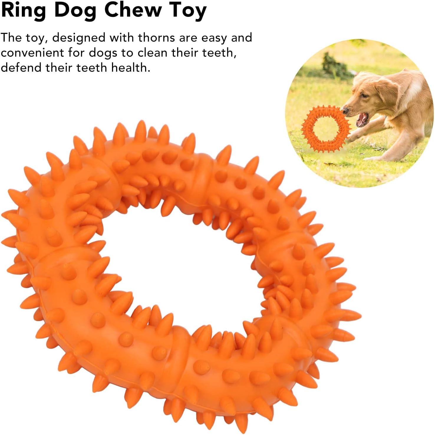 JOROBURO Dog Chew Toy, Thorn Design Rubber Lightweight Throwing Catching Flying Burr Ring Dog Toy, Durable Indestructible Dog Thorn Toy for Pet Stress Relief Teeth Grinding Training image number 3