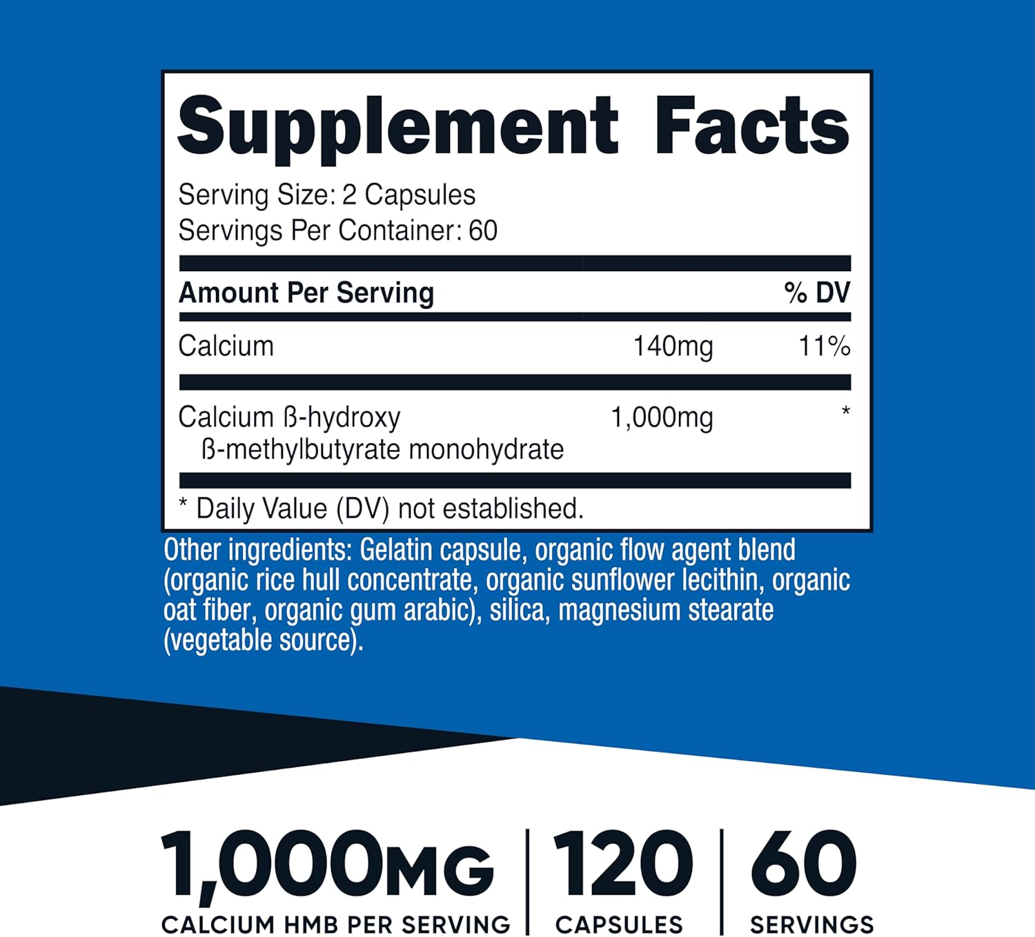 Nutricost HMB (Beta-Hydroxy Beta-Methylbutyric) 1000Mg (120 Capsules) - 500Mg per Capsule, 60 Servings - Gluten Free and Non-Gmo image number 3