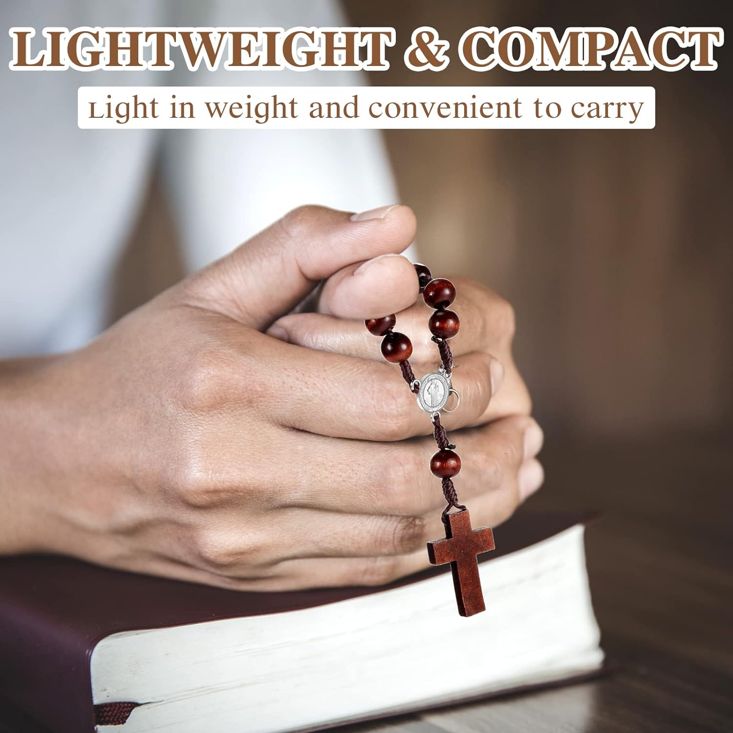 Yinkin 30 Pieces Baptism Rosary Bible Verse Favors Mini Baptism Favors Wood Rosary Religious Crosses Bulk Gifts with 30 Organza Bags Mini Rosaries Bulk for First Communion Christening Party Gift image number 2