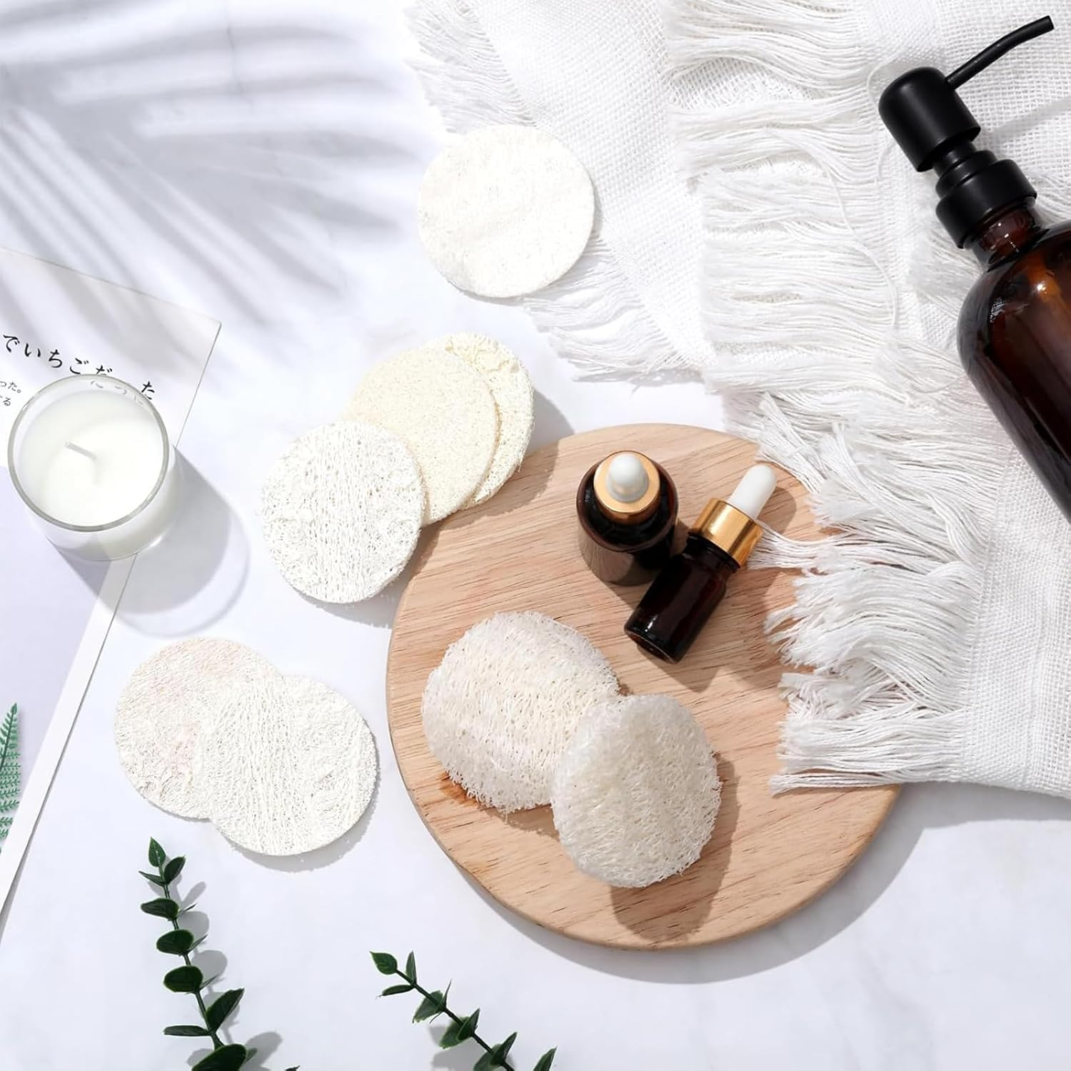 Jrusmr 20 Pcs Natural Loofah Face Scrubber Pads, Exfoliating Facial Sponges for Removing Dead Skin, Reusable Face Exfoliator Pads for Men & Women, Ideal for Bath, Shower, Spa Skincare image number 6