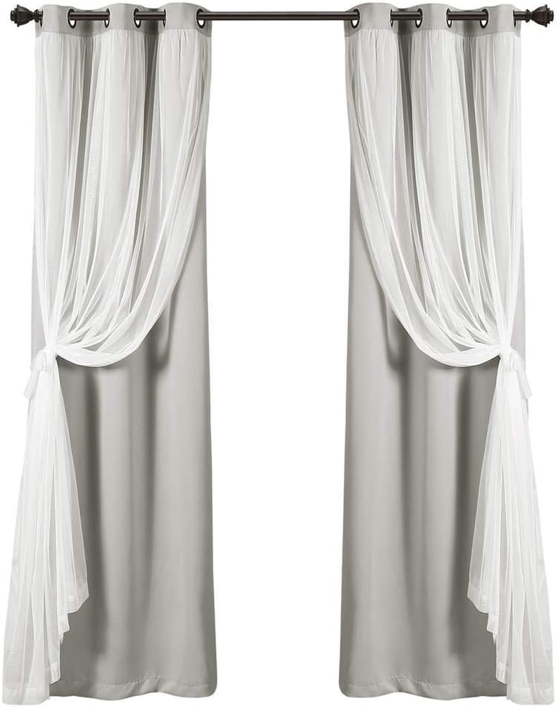 Lush Decor Sheer Grommet Curtains Panel with Insulated Blackout Lining, Room Darkening Window Curtain Set (Pair), 38" W X 84" L, Dark Gray