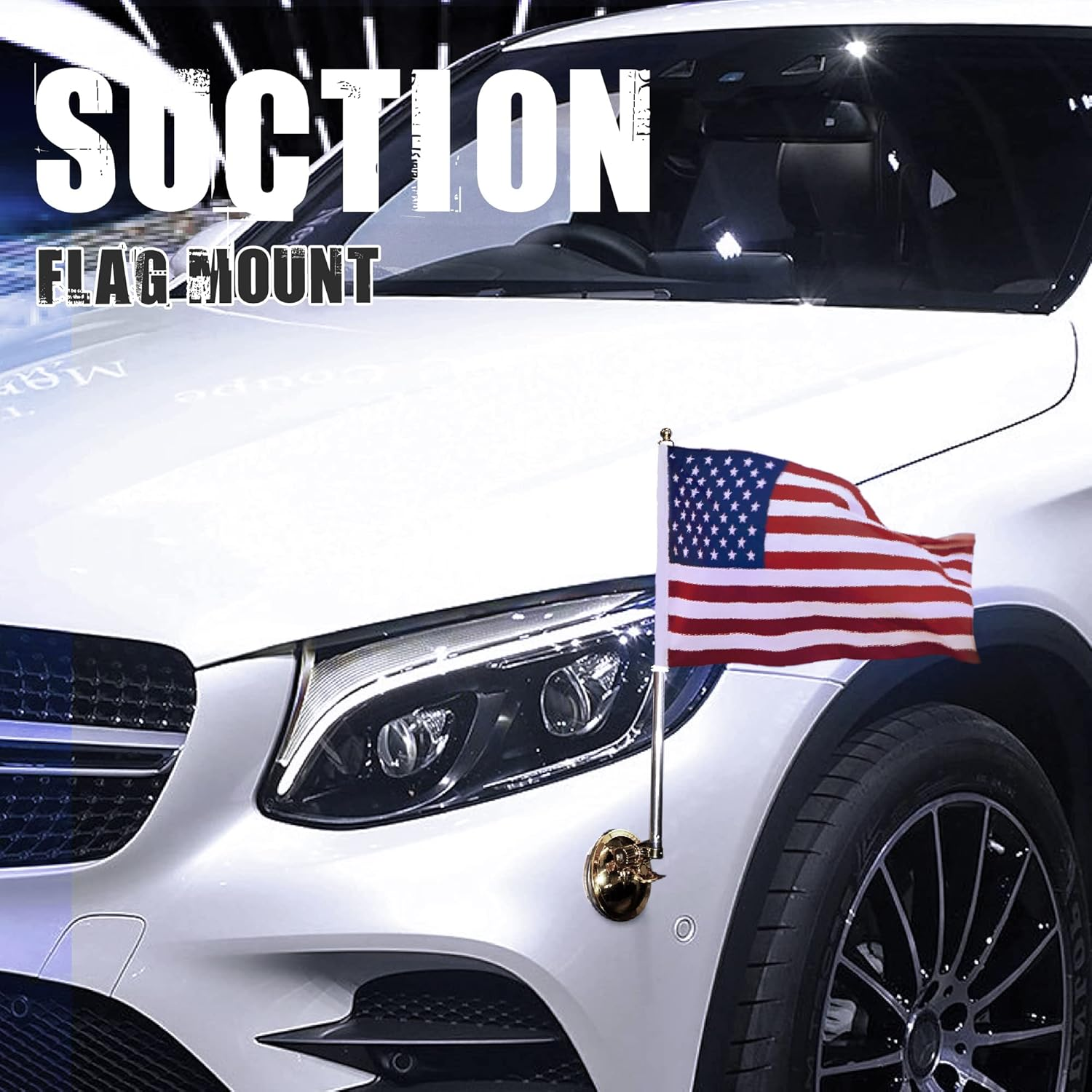 Anley USA Car Flag & Flagpole with Air Suction Mount - Outdoor Suction Cup Style Flag Pole for Car, Truck, Boat and Vehicle with American Flag (Set of 1) image number 3