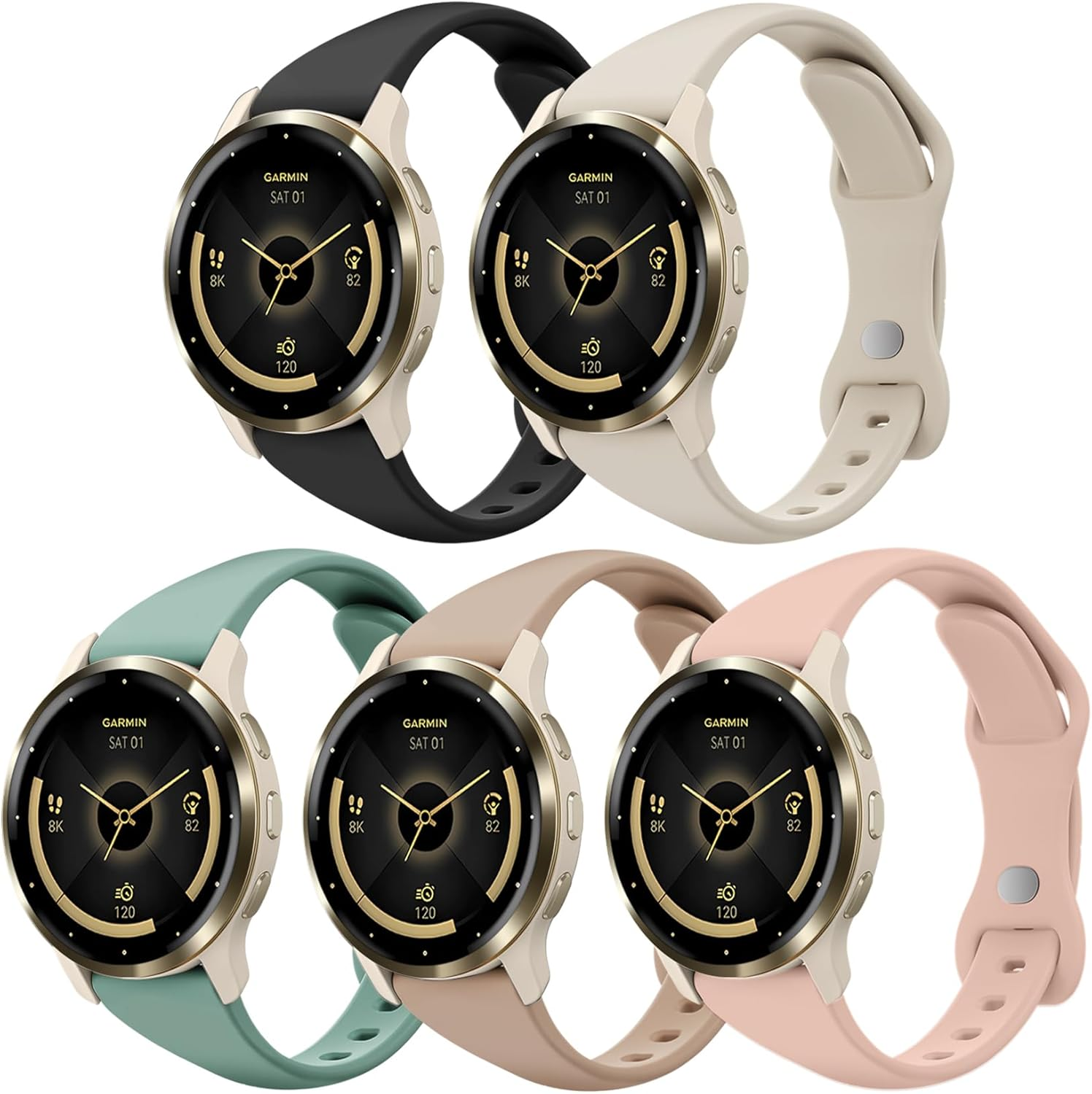 Everact 5 Pack 18Mm Slim Silicone Watch Band Compatible with Garmin Venu 3S 41Mm/Vivoactive 4S/ Venu 2S/Vivomove 3S/Forerunner 255S/Forerunner 265S,Quick Release Sport Thin Soft Narrow Strap Wristband