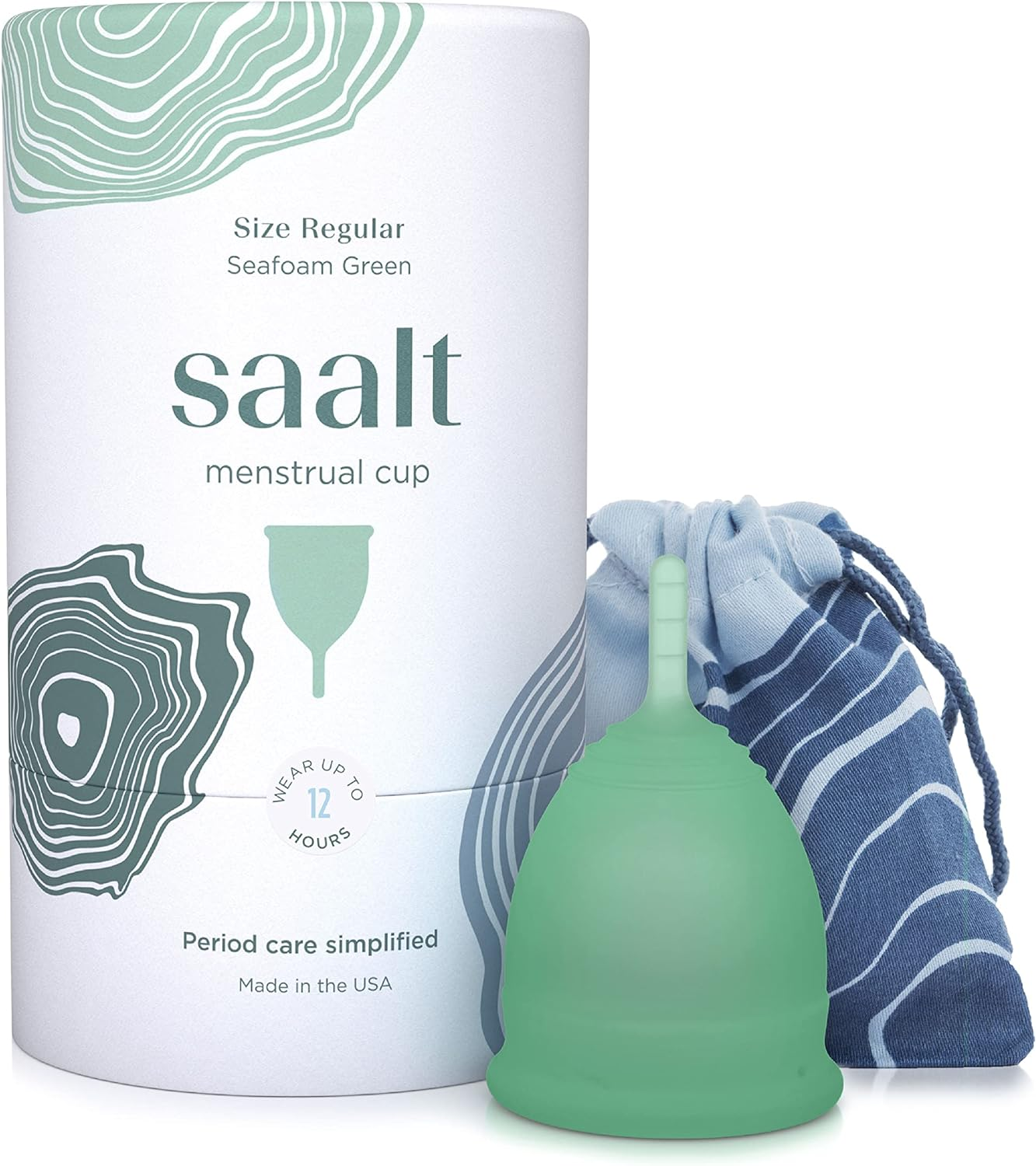 Saalt Menstrual Cup - Premium Design - Most Comfortable Period Cup - #1 Active Cup - Wear for 8 Hours - Soft, Flexible, Reusable Medical-Grade Silicone - (Seafoam Green, Regular) image number 1