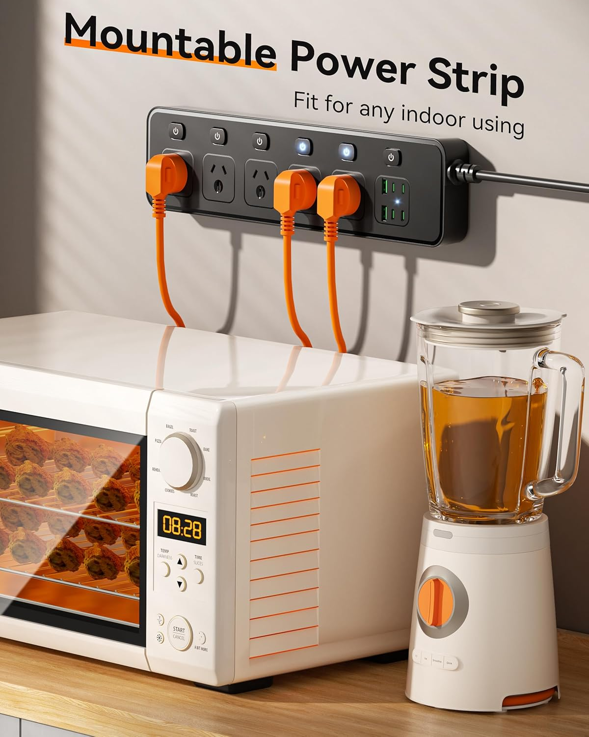 Power Board Individual Switch - 3250W Power Strip with 5 AC Outlets, 2 USB a and 4 USB C, Powerboard 1.8M Extension Cord for Home and Office, Overload Protection (Black) image number 2