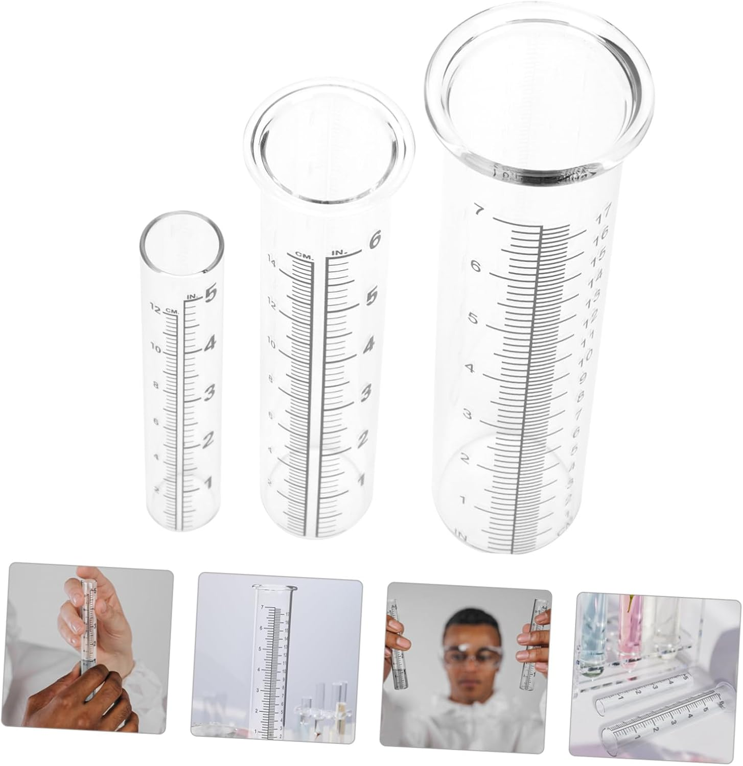 3Pcs Glass Rain Gauge Outdoor Measuring Cylinders with Clear Scale Practical Garden Water Measurement Tubes image number 2