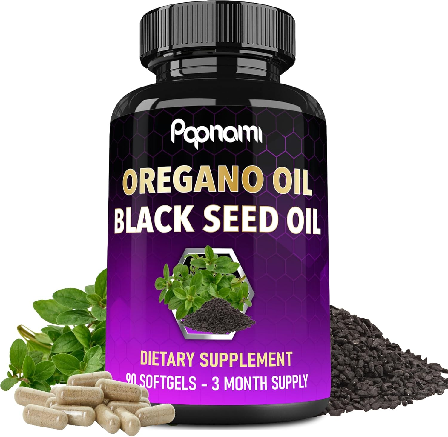 Papnami 2-In-1 Oregano Oil with Black Seed Oil Supplements | High Absorption | Support Digestive Health | 90 Softgel Count image number 3