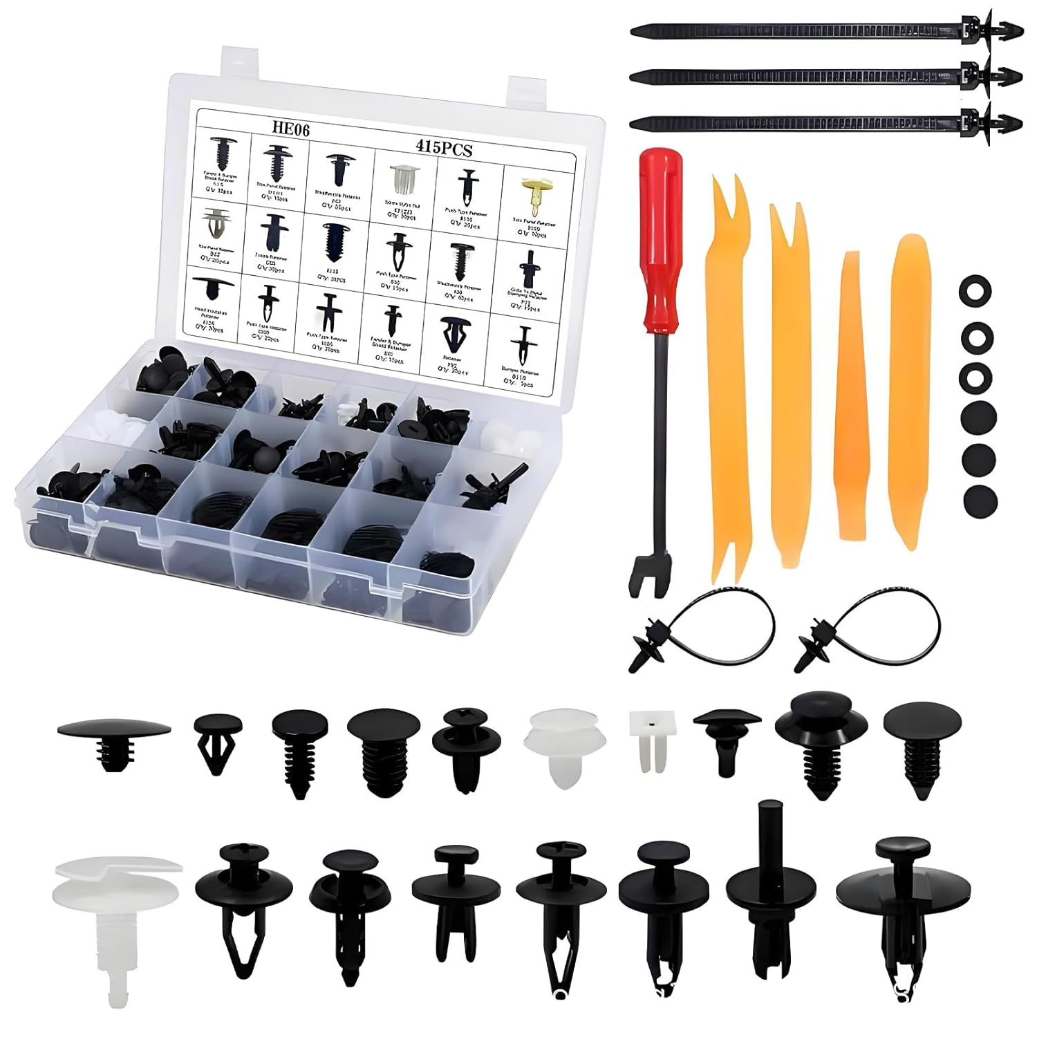 415PCS Auto Push Fastening Clips and Auto Fasteners Classification,Plastic Sales Rivets Expansion Screws Replace the Most Popular Size of Auto Sales Rivets Set-Door Trim Fender Clips+Disassembly Tool image number 1